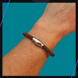 Bronze Metallic Silver Plated Stardust Magnetic Clasp Tube Bracelet